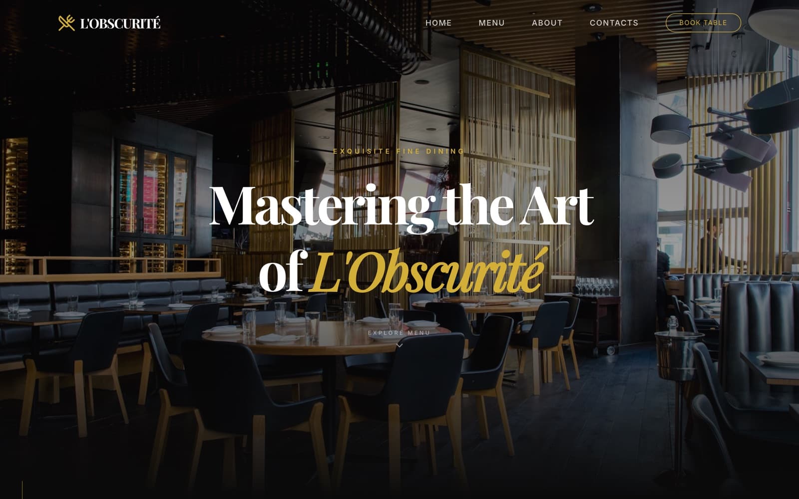 L'Obscurité, Restaurant website with a menu and table booking